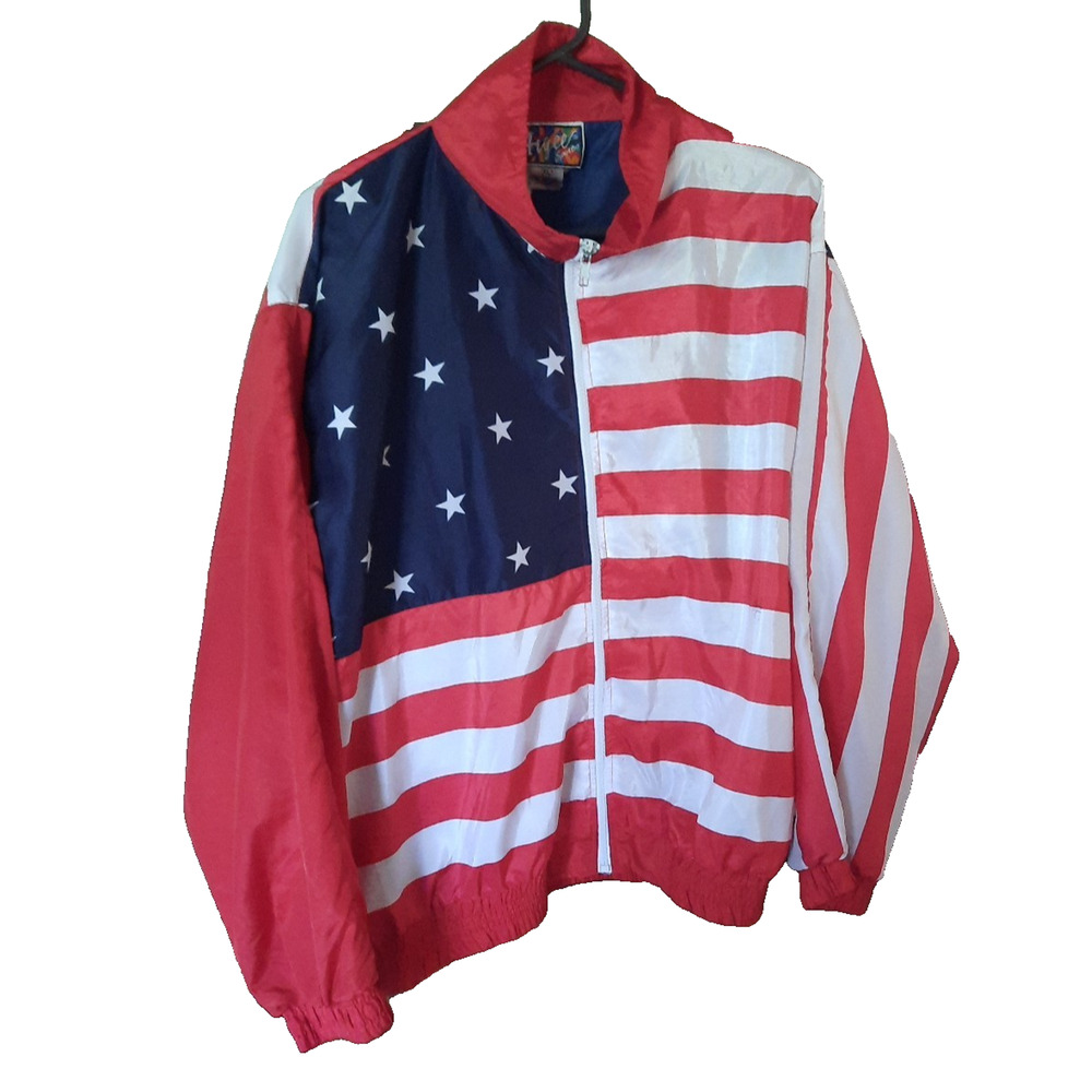 Argee Sports Jacket Men's XL Red White Blue Flag Vintage Windbreaker Stars USA